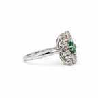 Bague Marguerite - Or blanc Emeraude et Diamants