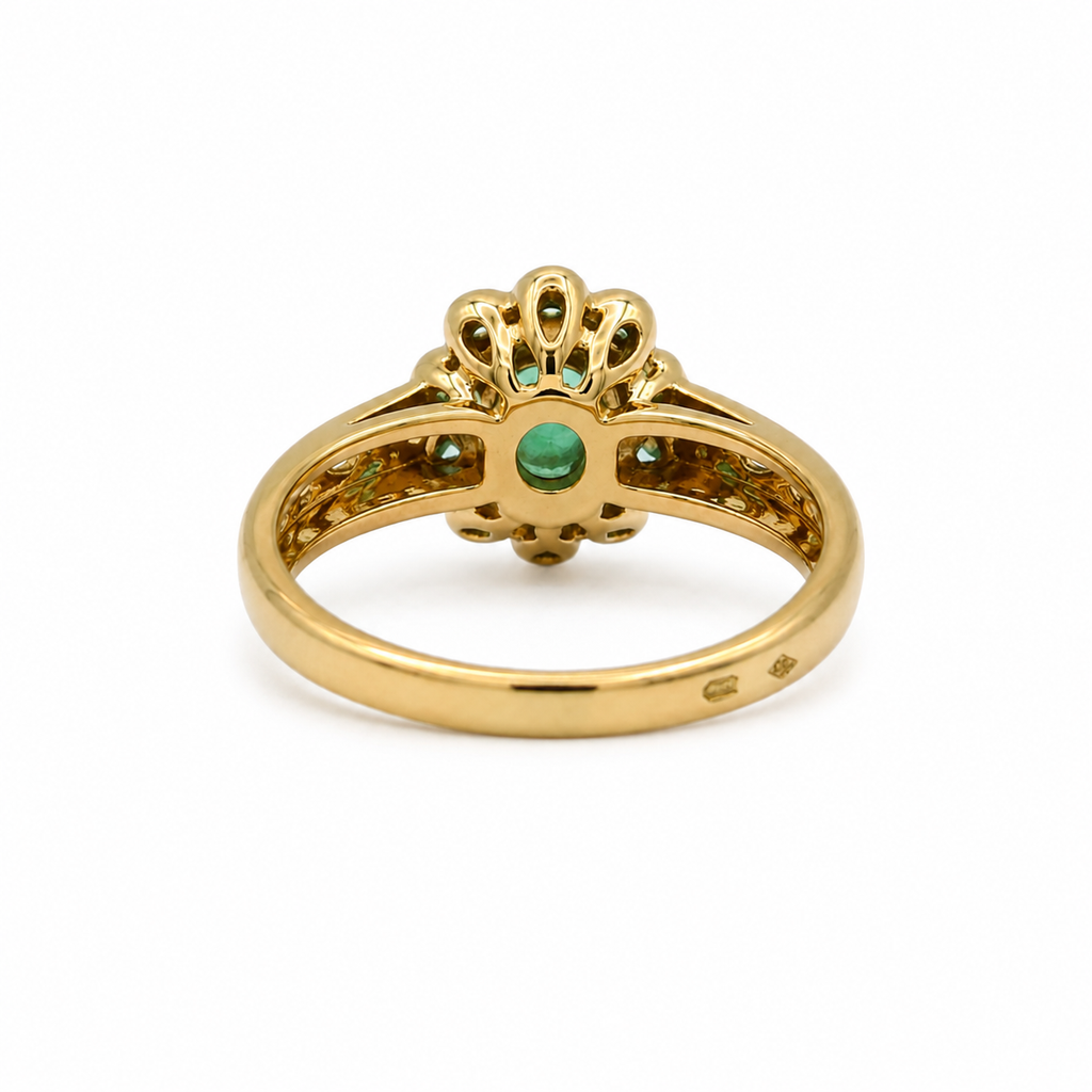 Bague Marguerite - Or jaune - Emeraude et Diamants