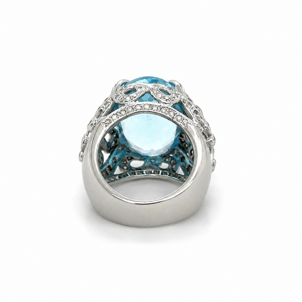 Bague d’Exception - Or blanc - Topaze et Diamants
