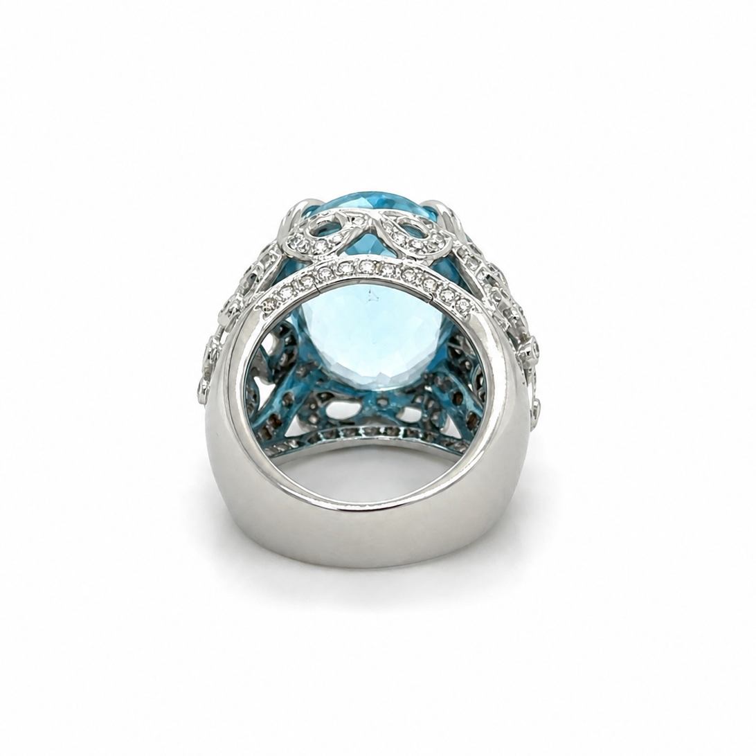 Bague d’Exception - Or blanc - Topaze et Diamants