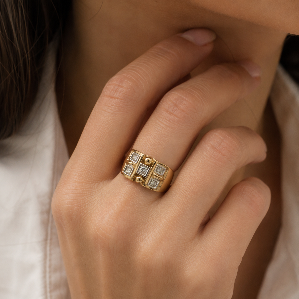 Bague Tank - Or Rose et Diamants