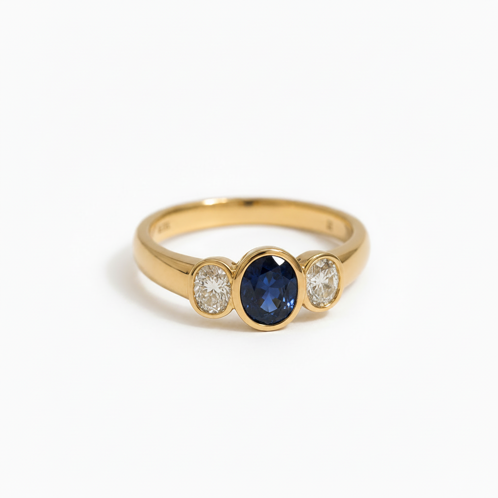 Yellow gold ring - Sapphire and Diamonds