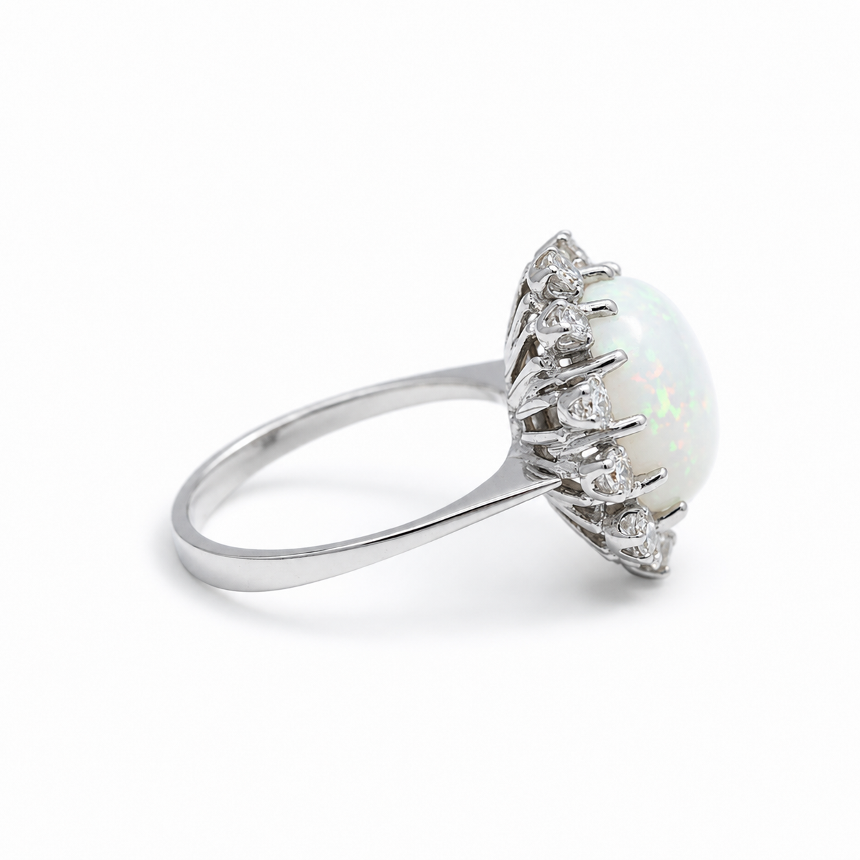 Bague or blanc Opale blanche - Diamants