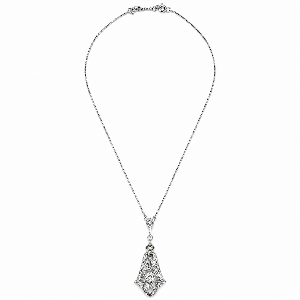 Art Déco - Collier Pendentif - Or blanc et Diamants