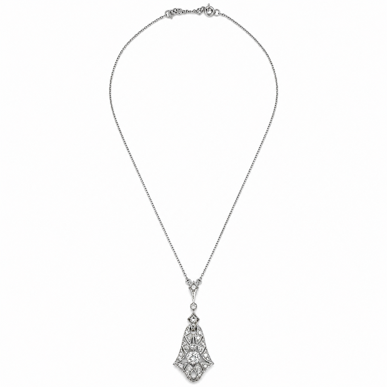 Art Déco - Collier Pendentif - Or blanc et Diamants