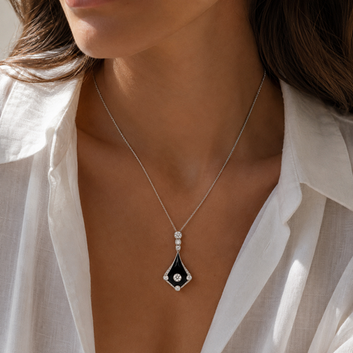 Art Déco - Collier pendentif - Platine - Diamants