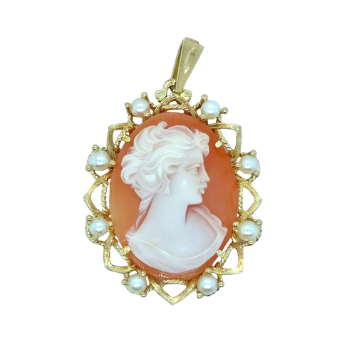 Pendentif Camée - Or jaune et Perles de culture