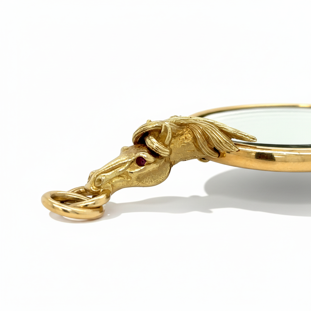 Pendentif Miroir Cheval - Or Jaune - Époque Victorienne