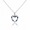 Heart Pendant Necklace - White Gold - Sapphires and Diamonds