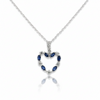 Collier Pendentif Coeur - Or blanc - Saphirs et Diamants