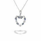 Collier Pendentif Coeur - Or blanc - Saphirs et Diamants
