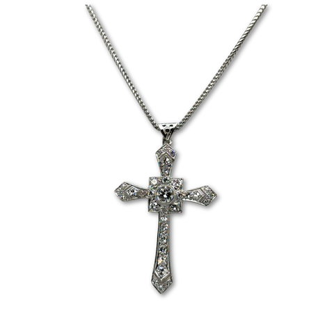 Art déco - Pendentif Croix or blanc et Diamants