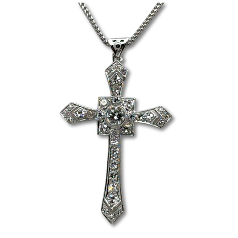 Art déco - Pendentif Croix or blanc et Diamants