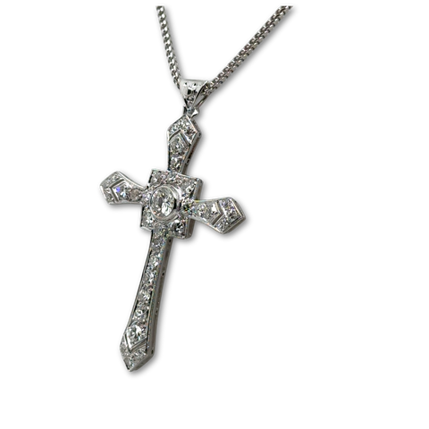 Art déco - Pendentif Croix or blanc et Diamants