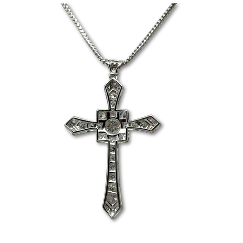 Art déco - Pendentif Croix or blanc et Diamants