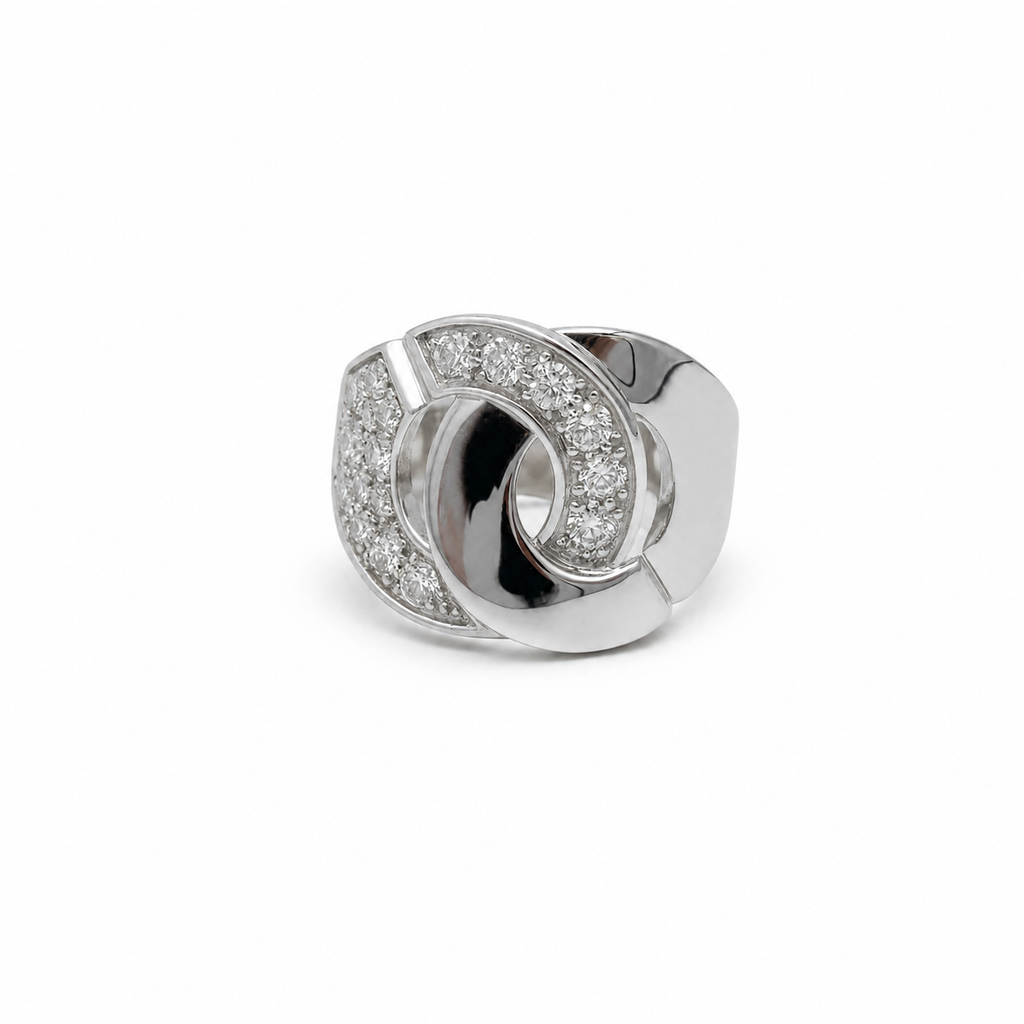 Dinh Van - Large Handcuff Ring - White Gold and Diamonds