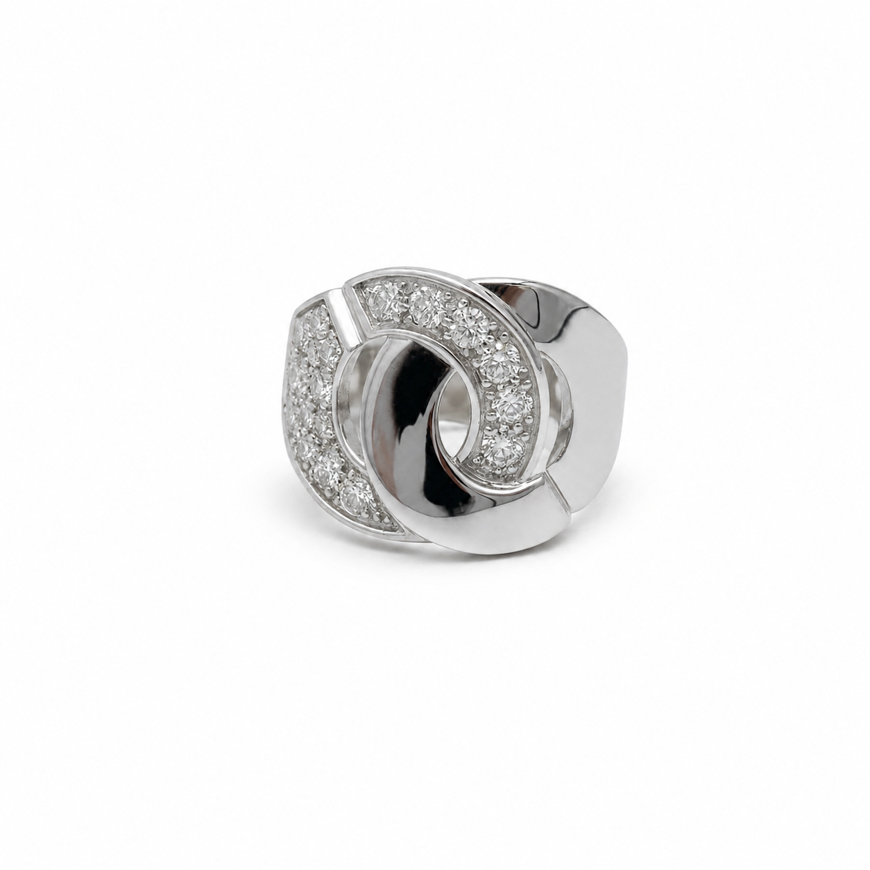 Dinh Van - Large Handcuff Ring - White Gold and Diamonds