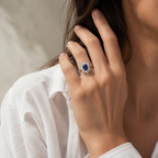 Bague Cocktail Or Blanc - Saphir et Diamants - Année 70