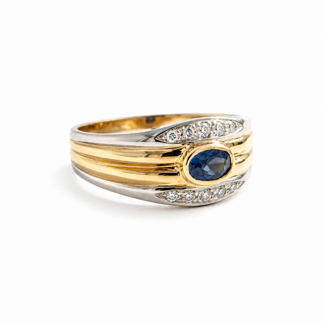 Two Gold Ring - Sapphire and Diamonds