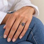 Bague fleur - Or jaune - Saphirs et Diamants