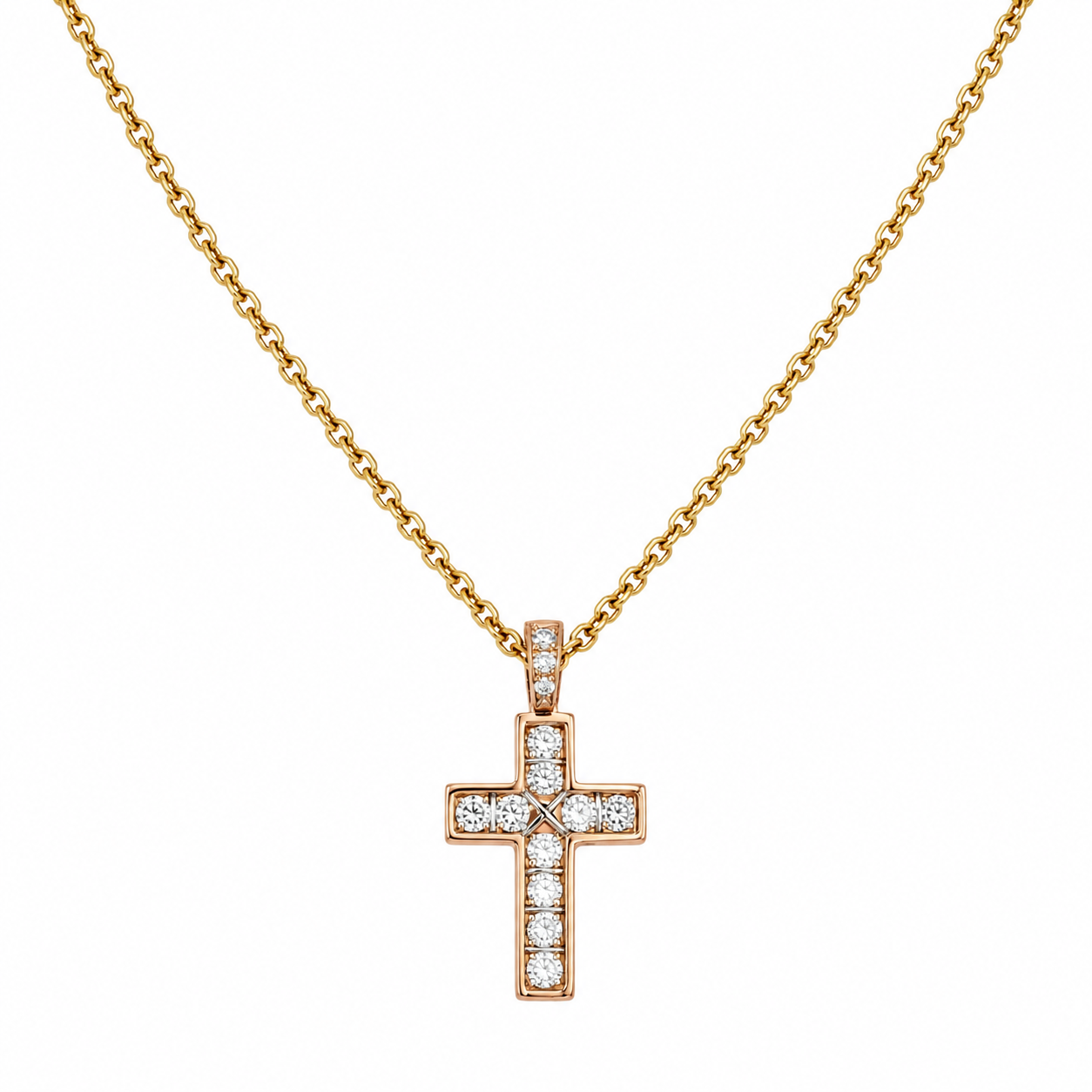 Cartier - Collier Pendentif Croix - Or jaune et Rose - Diamants