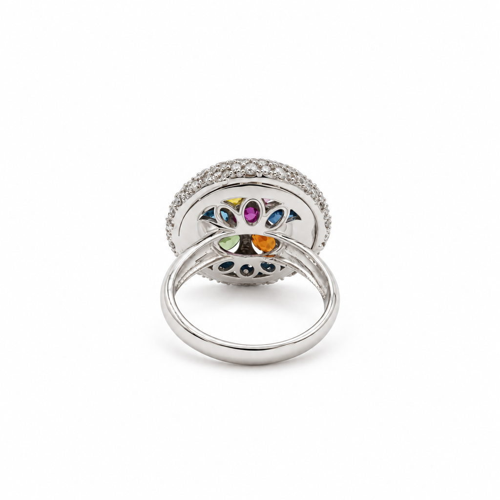 Bague Dôme Or blanc Saphirs et Diamants