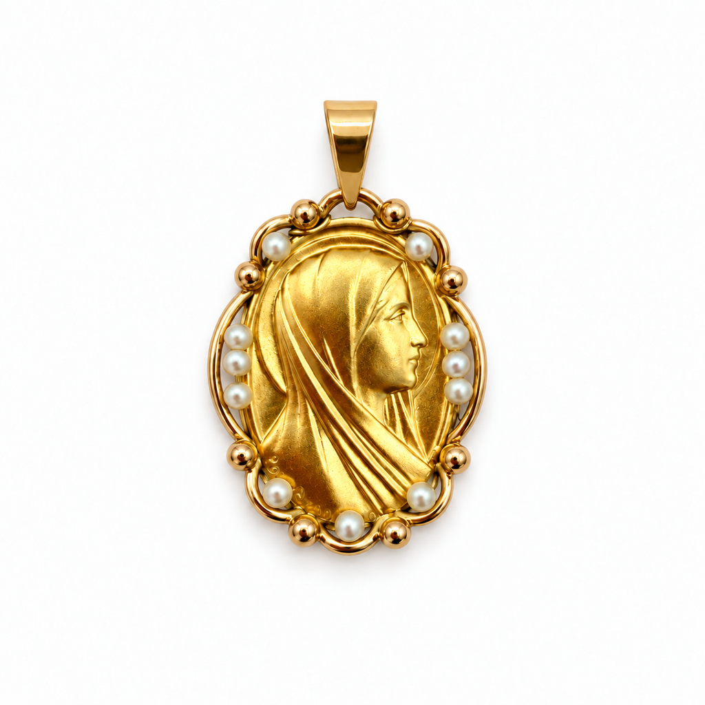 Médaille religieuse Or Jaune et perles de culture