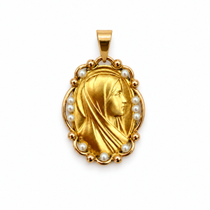 Médaille religieuse Or Jaune et perles de culture