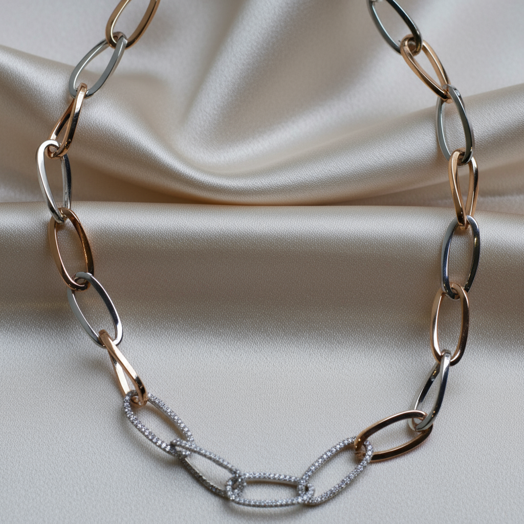 Collier Chaîne d’Ancre - Or blanc, Or rose et Diamants