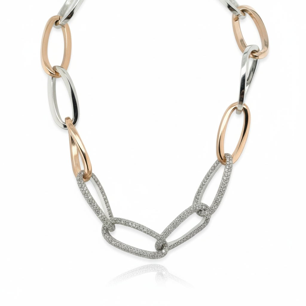 Collier Chaîne d’Ancre - Or blanc, Or rose et Diamants