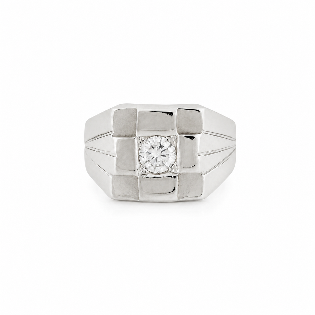 Chevalière Or blanc - Diamant 0,30 carat