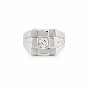Chevalière Or blanc - Diamant 0,30 carat