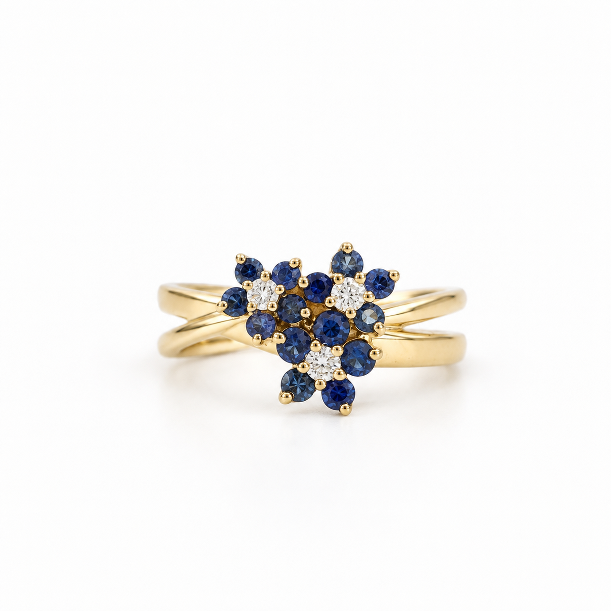 Bague fleur - Or jaune - Saphirs et Diamants