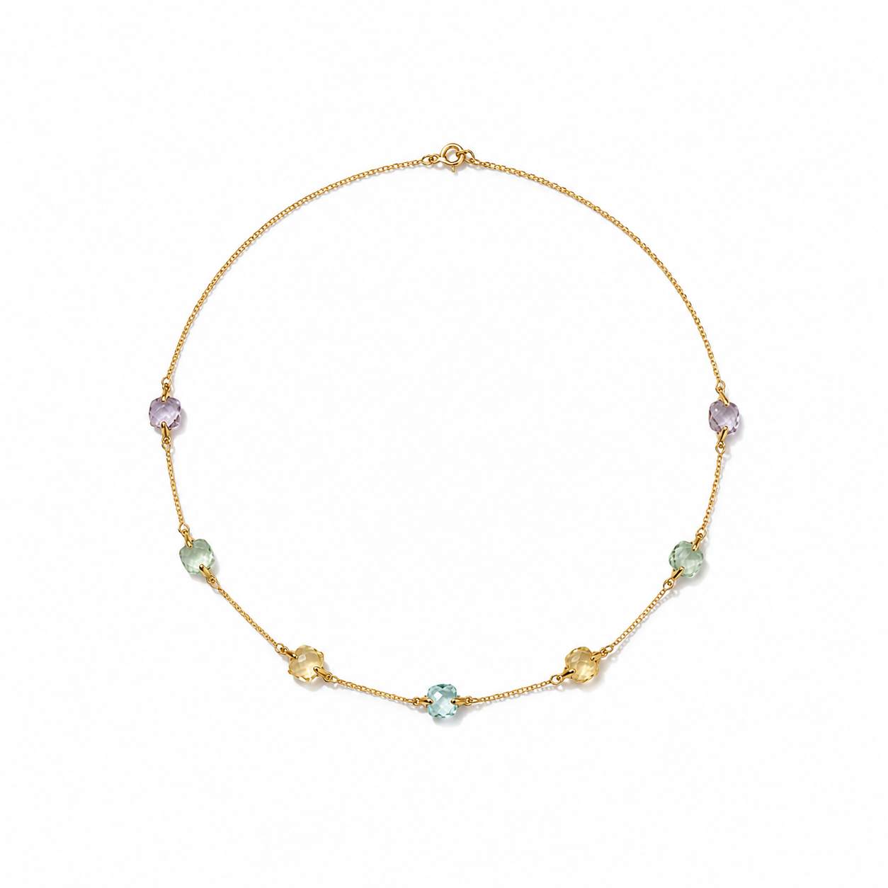 Collier Or Jaune - Améthyste - Aiguë Marine - Citrine