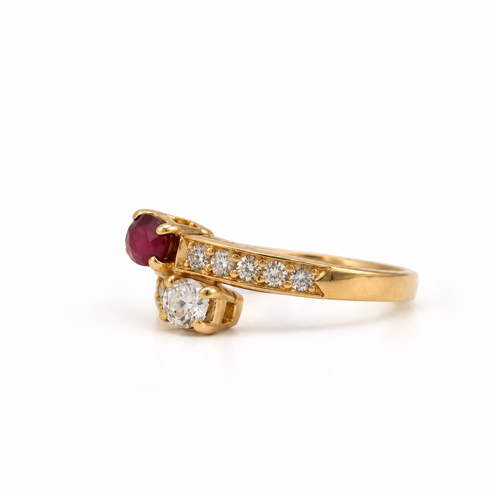 Bague Toi & Moi - Or jaune - Rubis et Diamants
