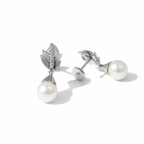 Boucles d’oreilles - Feuillage - Or blanc - Diamants et perles de culture