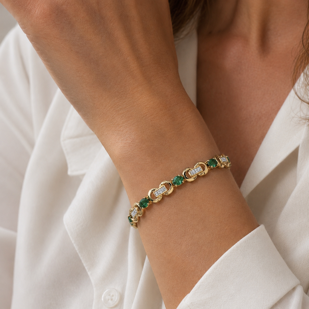 Bracelet Or jaune - Émeraudes et Diamants