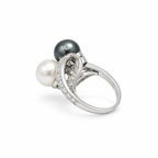 Bague Toi & Moi - Platine - Perles et Diamants