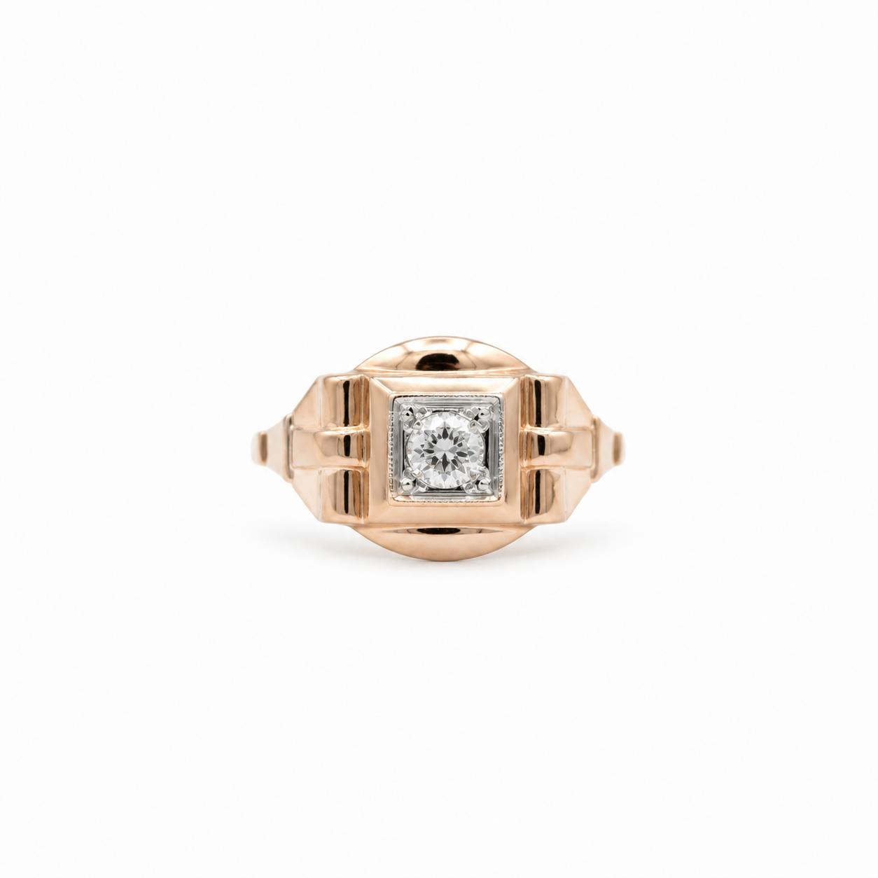 Bague Tank - Or rose - Diamant