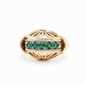 Tank Ring - Rose Gold and Platinum - Emeralds