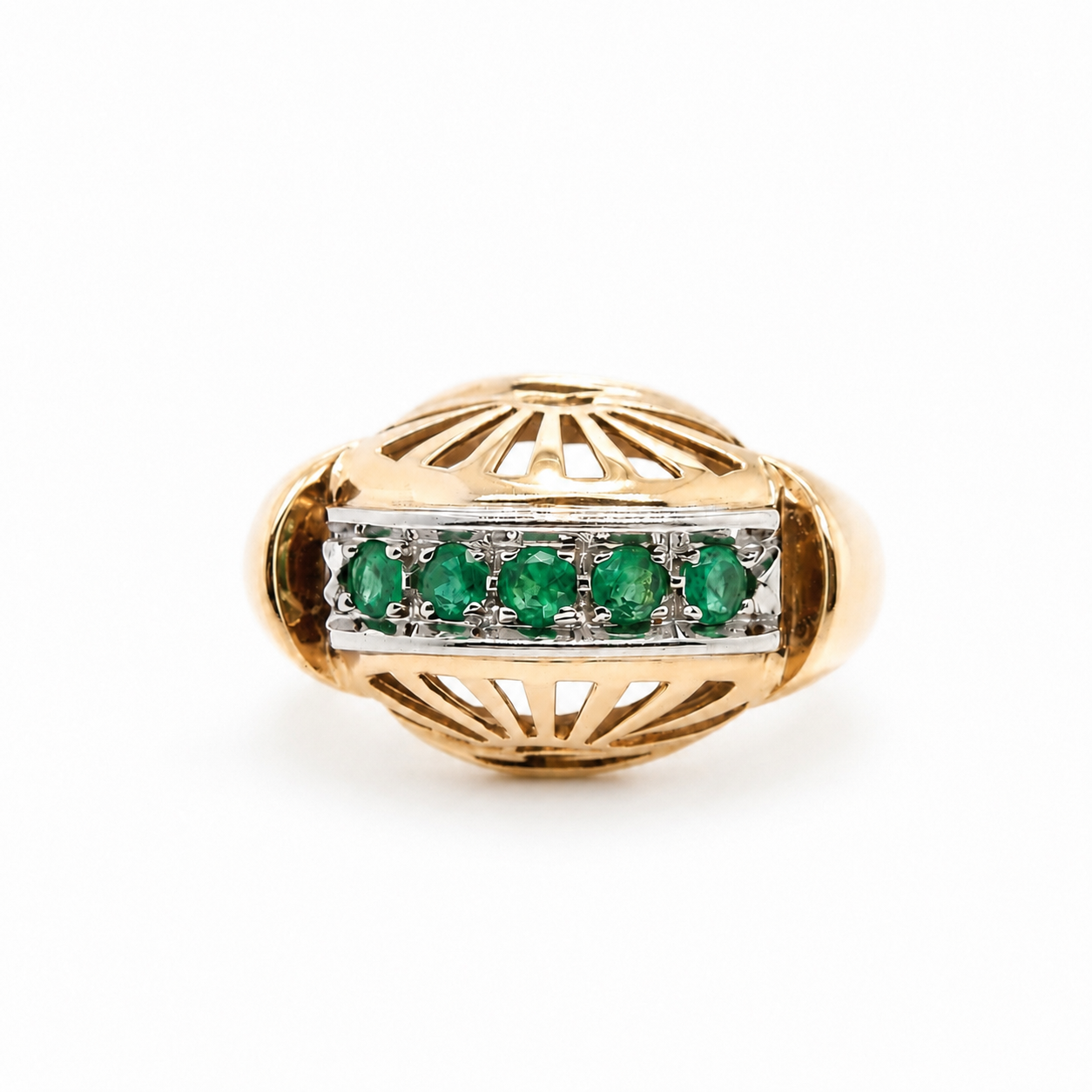Tank Ring - Rose Gold and Platinum - Emeralds