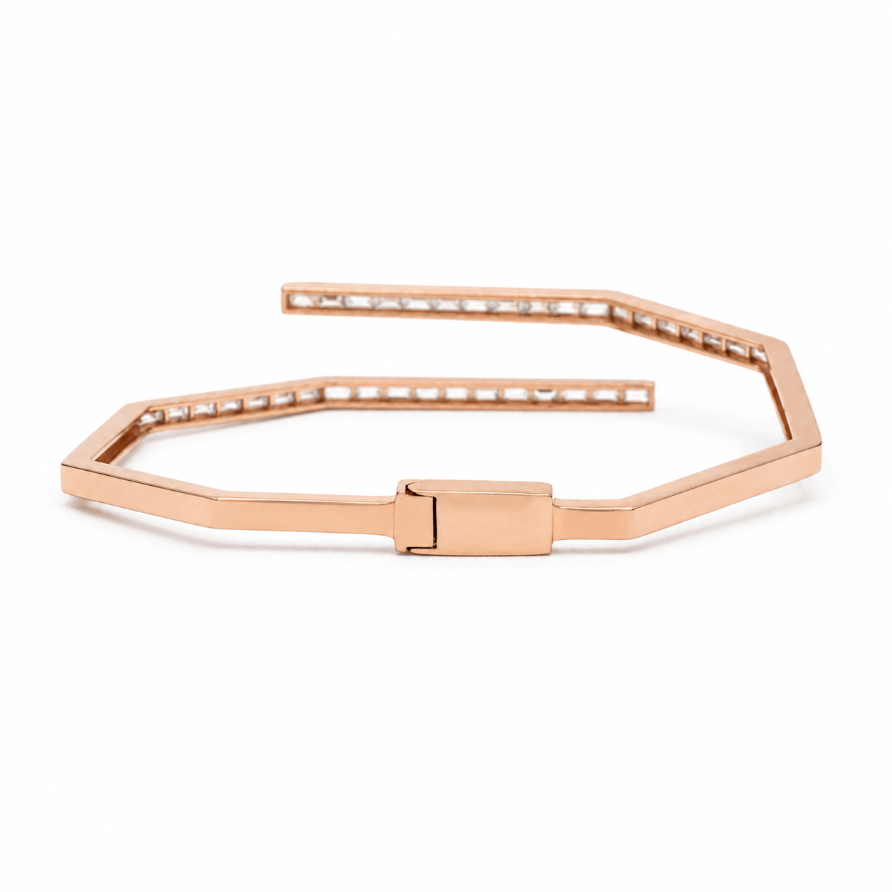 Bracelet Jonc - Or rosé et diamants baguette