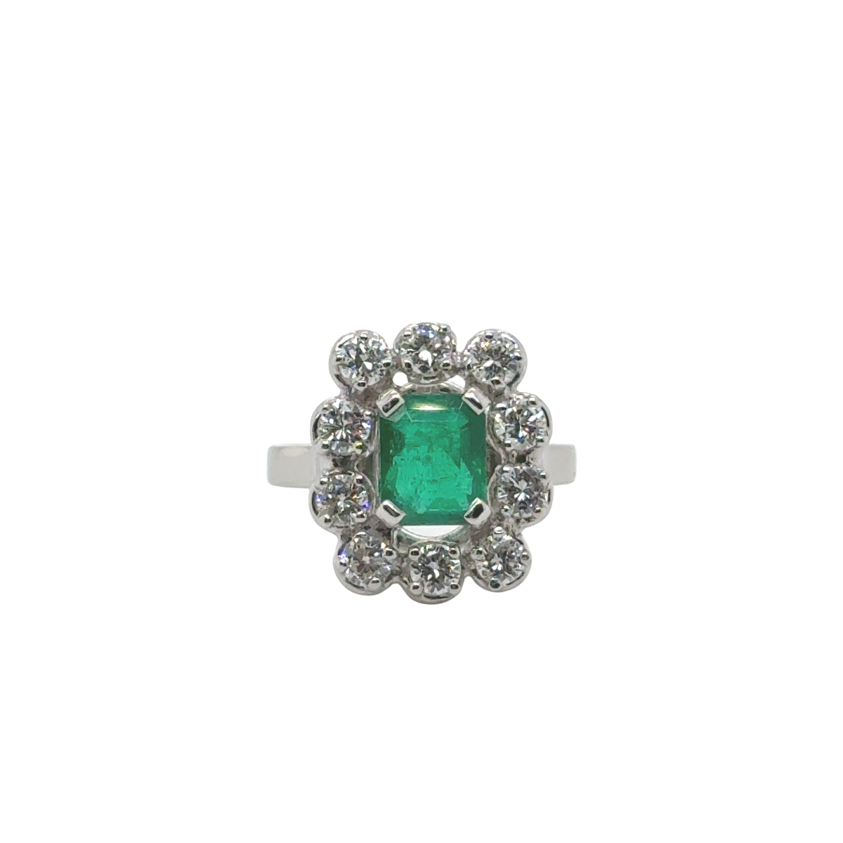 Bague Marguerite Or blanc - Emeraude et Diamants
