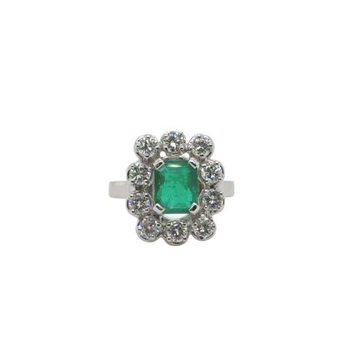 Bague Marguerite Or blanc - Emeraude et Diamants