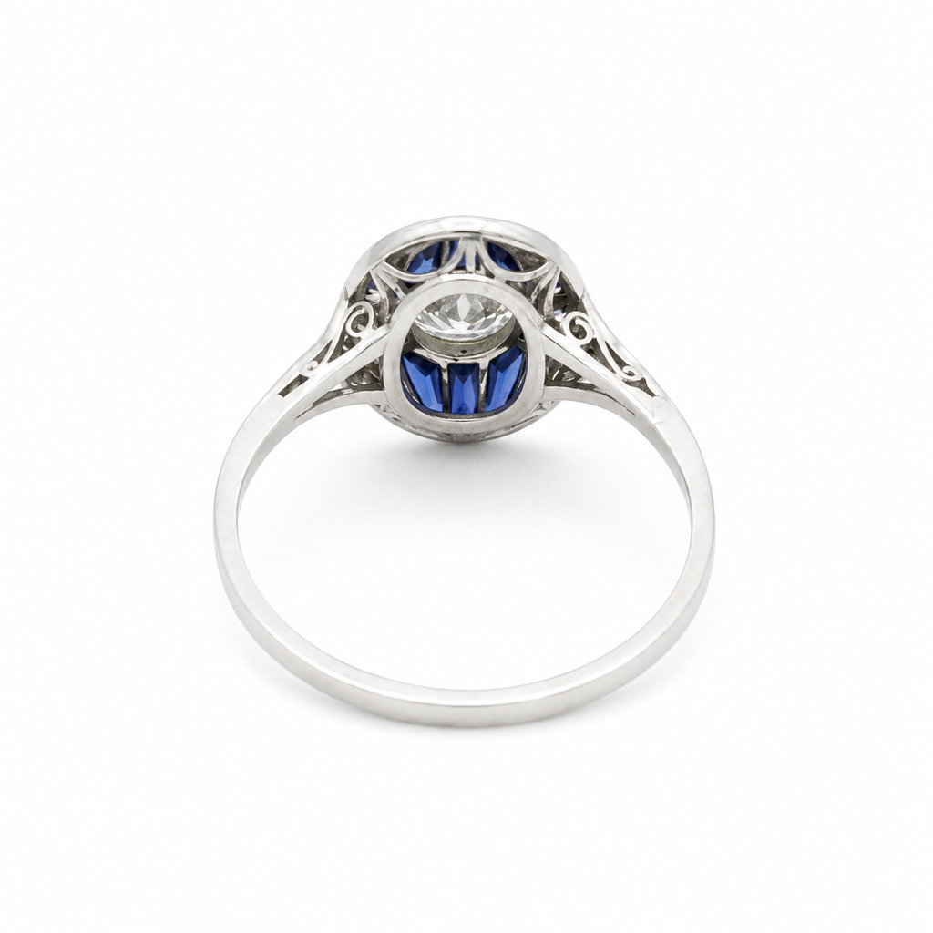 Art déco - Bague Or blanc et Platine - Saphirs et Diamants