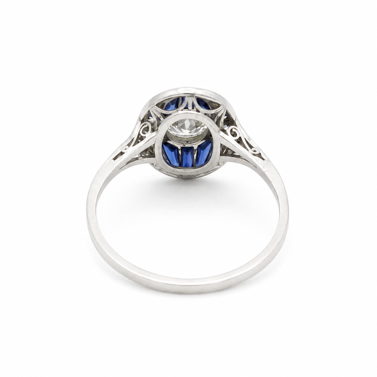 Art déco - Bague Or blanc et Platine - Saphirs et Diamants
