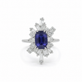 Bague Cocktail Or Blanc - Saphir et Diamants - Année 70