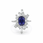 Bague Cocktail Or Blanc - Saphir et Diamants - Année 70