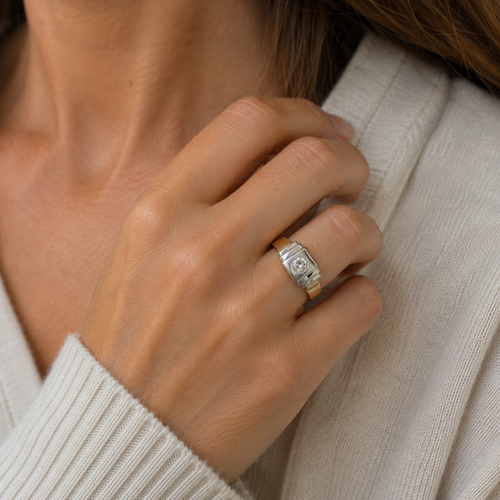 Art déco - Bague 2 ors - Diamant 0,50 carat