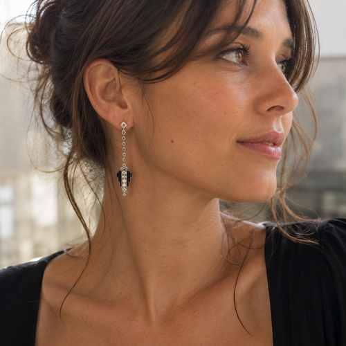 Art Deco - White Gold and Diamond Earrings